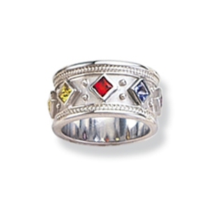 Wide Matte Sterling Ring w/Colored CZs